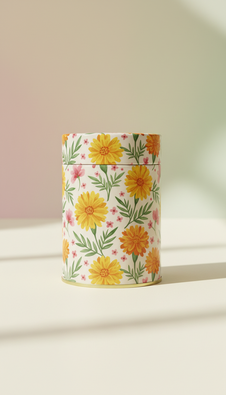 Sunny Marigold Illustrated Tea Tin