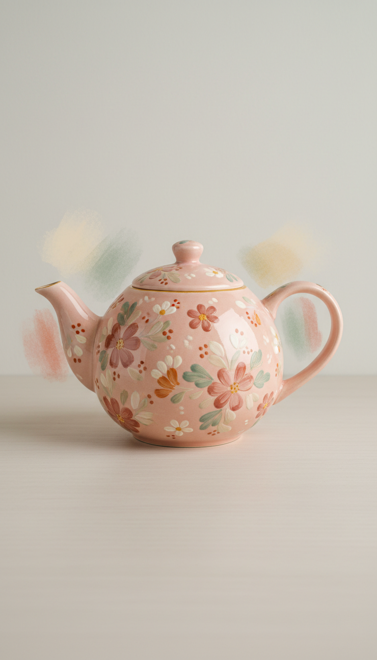 Blush Pink Hand-Drawn Teapot