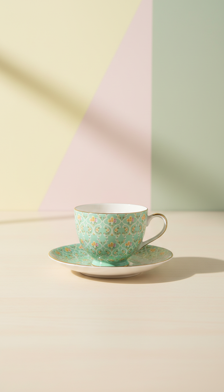 Minty Green Patterned Tea Cup Set